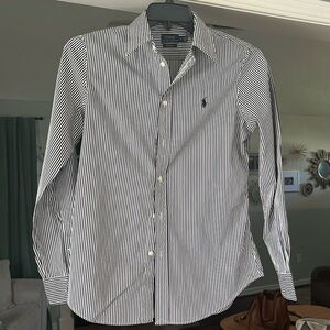 Women’s Polo Ralph Lauren slim fit black & white striped button down/oxford.